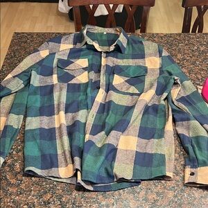 Plaid Flannel Shirt - Green and Blue